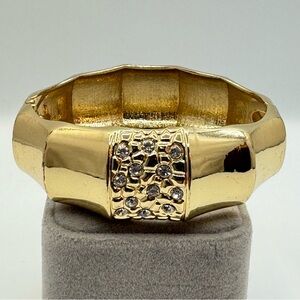 Gold Tone Hinged Bangle Bracelet Crystal Pavé Accent